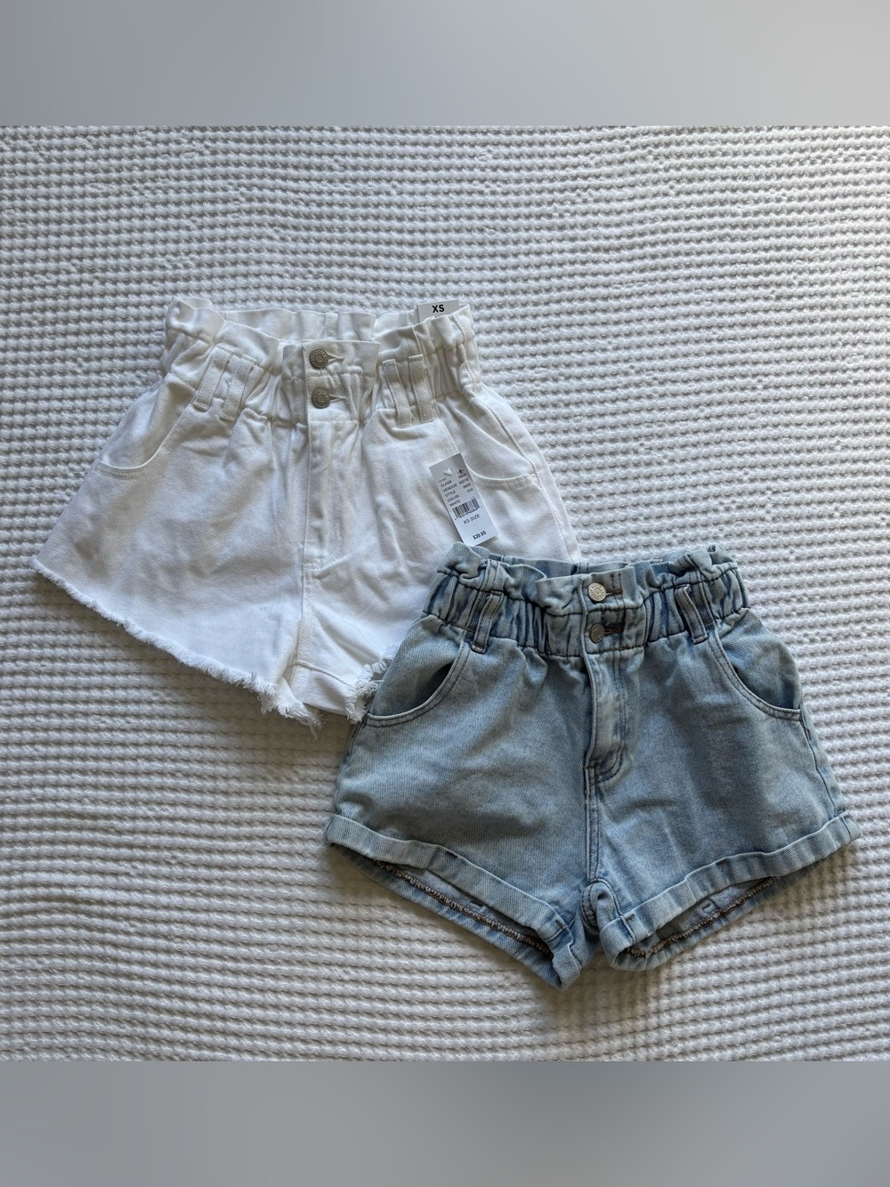 PacSun Mom Shorts Bundle - White (NWT) & Light Wash Denim Paperbag Wais - 25
